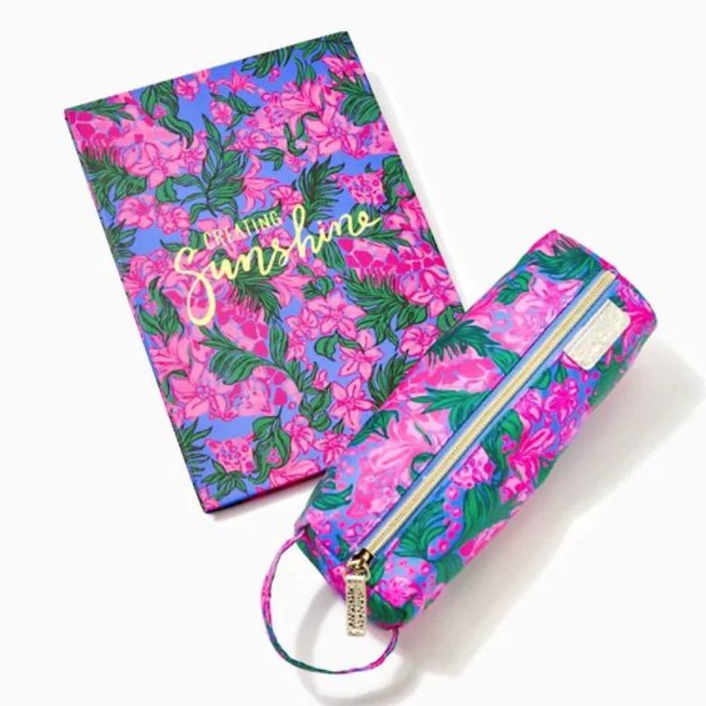 NWT Lilly Pulitzer Safari Sunset Sketchbook Pencil Case Cerise Pink